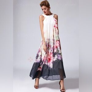 Floryday Size XL Chiffon Sleeveless Floral Maxi Dress